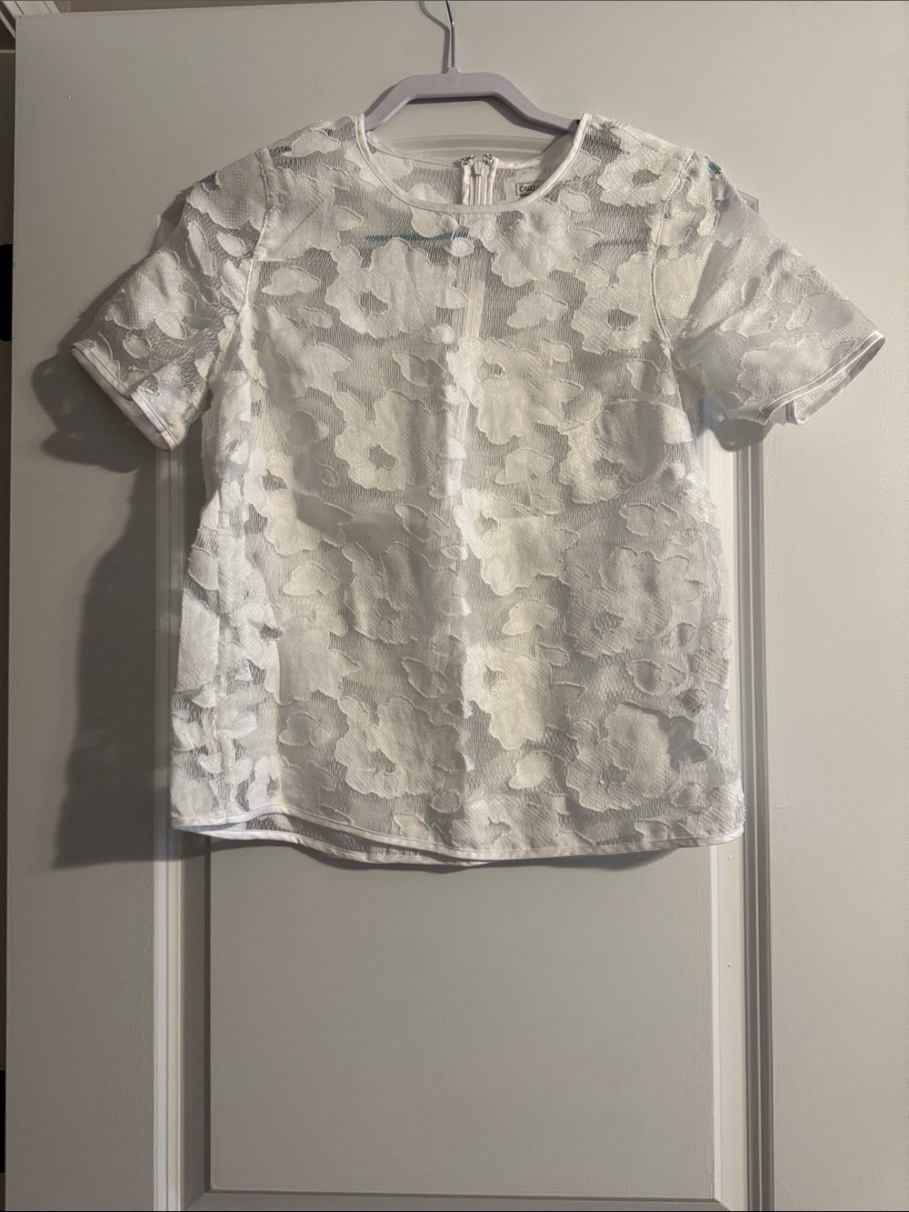 Cato White Floral Lace Short-Sleeve Blouse